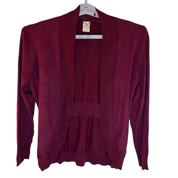 Women's Burgundy Open Front Sweater Sz 16 - Picture 1 of 3